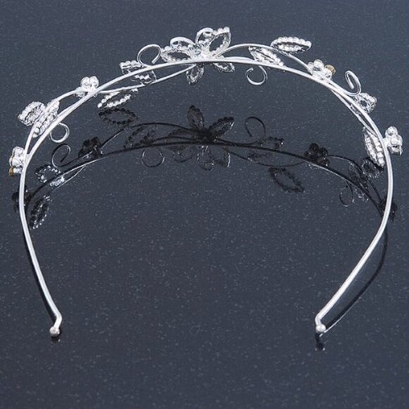 Rhodium Plated Crystal Butterfly Floral Tiara Headband for Weddings Proms main image 8